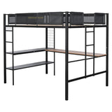 Metal Sturdy Full Size Loft Bed with Desk and Storage Shelves - [Noise Free]