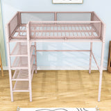 Sturdy Twin Metal Loft Bed Frame with Storage Shelves for Adults, Kids