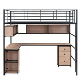 Metal Full Size Loft Bed with Desk and Storage for Adults, Teens