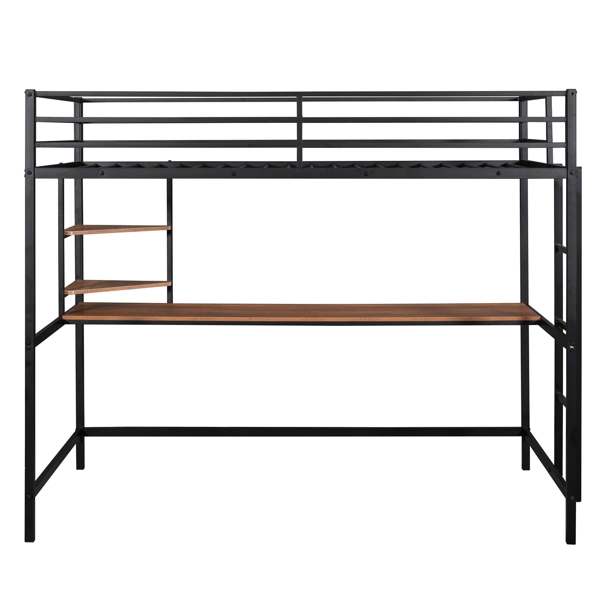 Metal Twin Loft Bed with Desk and Storage Shelves for Adults, Teens