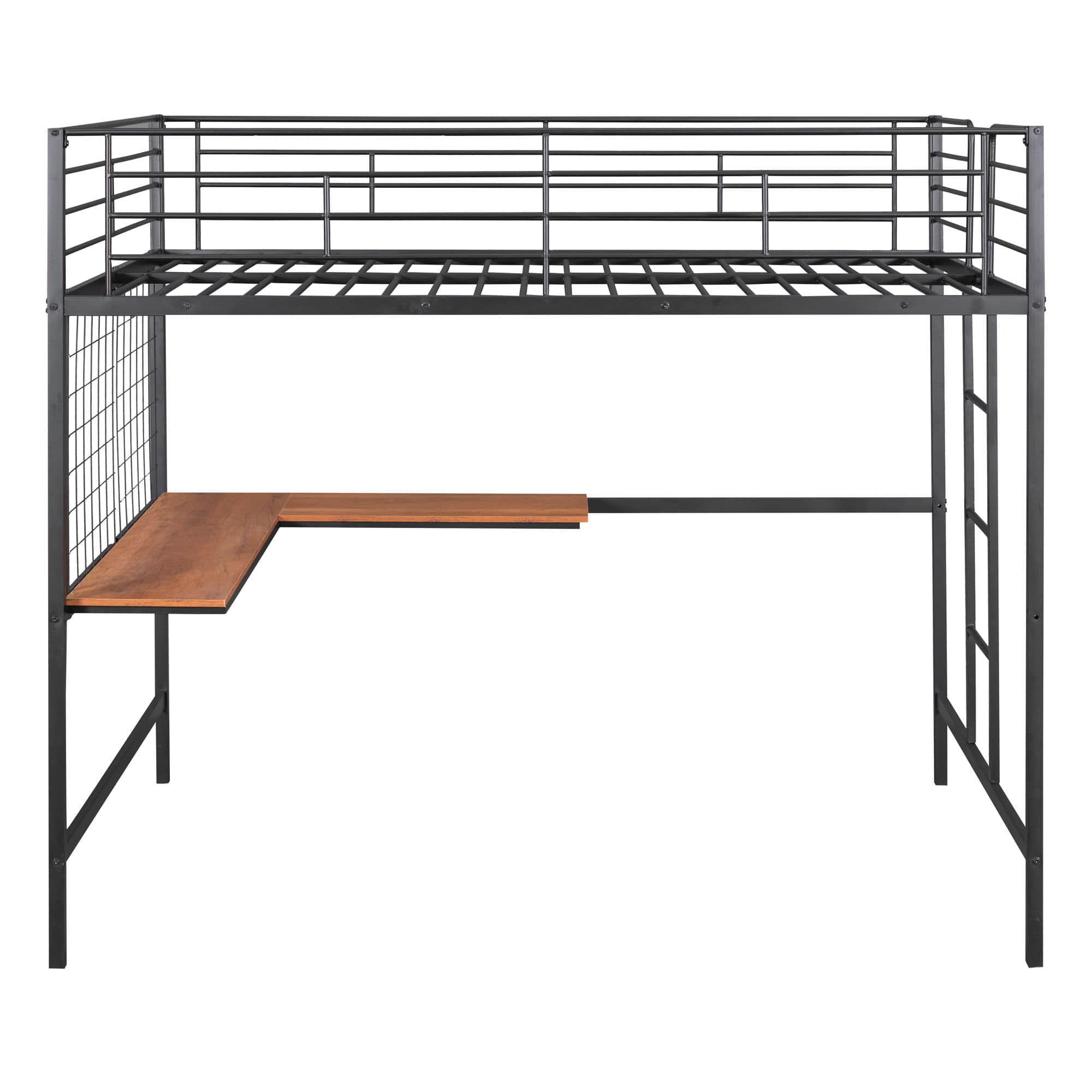 Metal Full Size Loft Bed with Desk and Grid for Kids, Adults, Teens