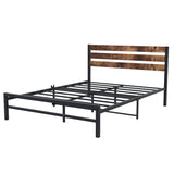 Rustic Queen Size Metal Bed Frame with Vintage Wood Headboard