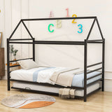 Metal Twin House Bed Frame with Twin Trundle Bed and Headboard