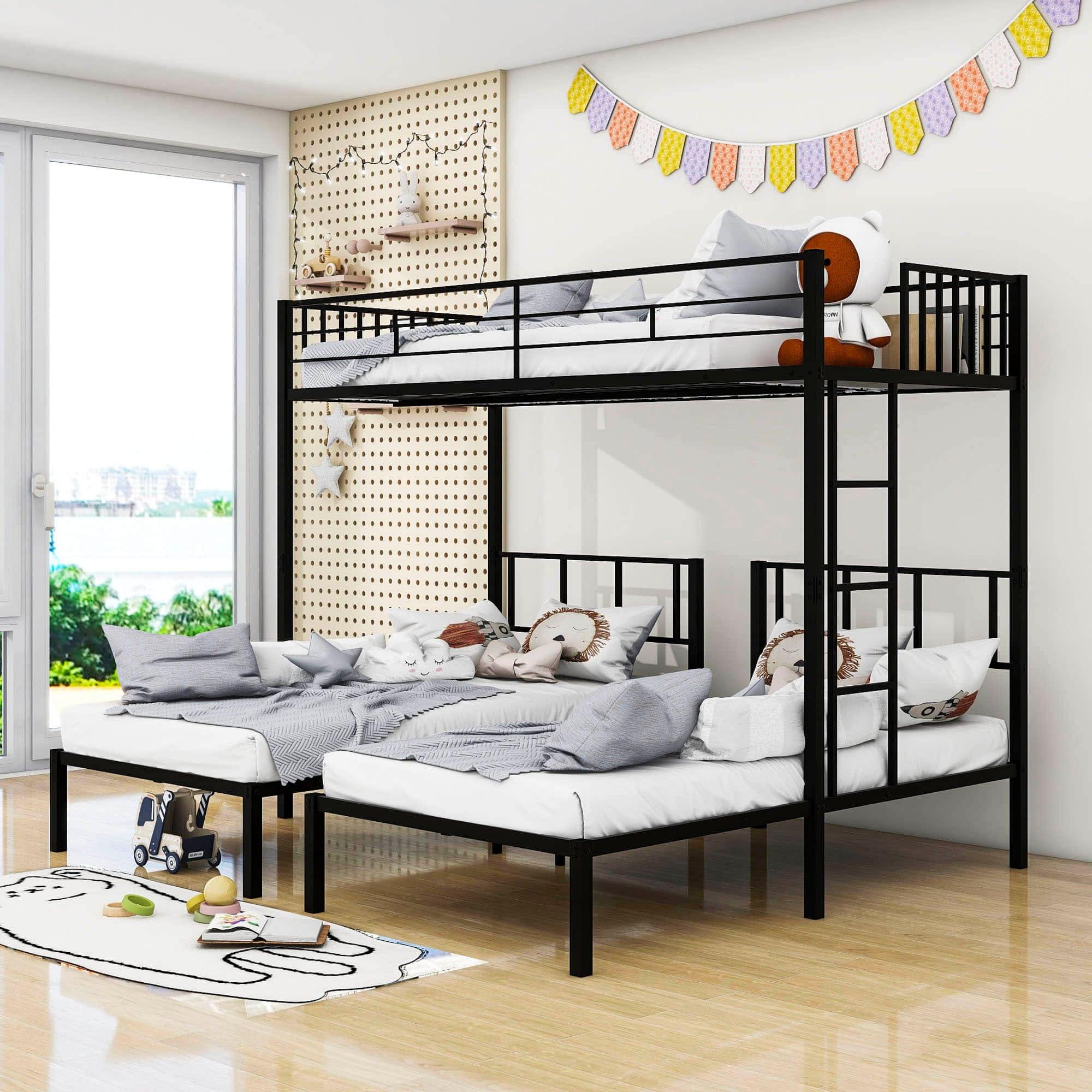 Metal Triple Twin over Twin & Twin Bunk Bed with Table - [Separable]