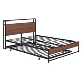 Full Size Smart Platform Bed with Twin Trundle Bed and Shelf Headboard