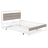 Full Size Smart Platform Bed with Twin Trundle Bed and Shelf Headboard