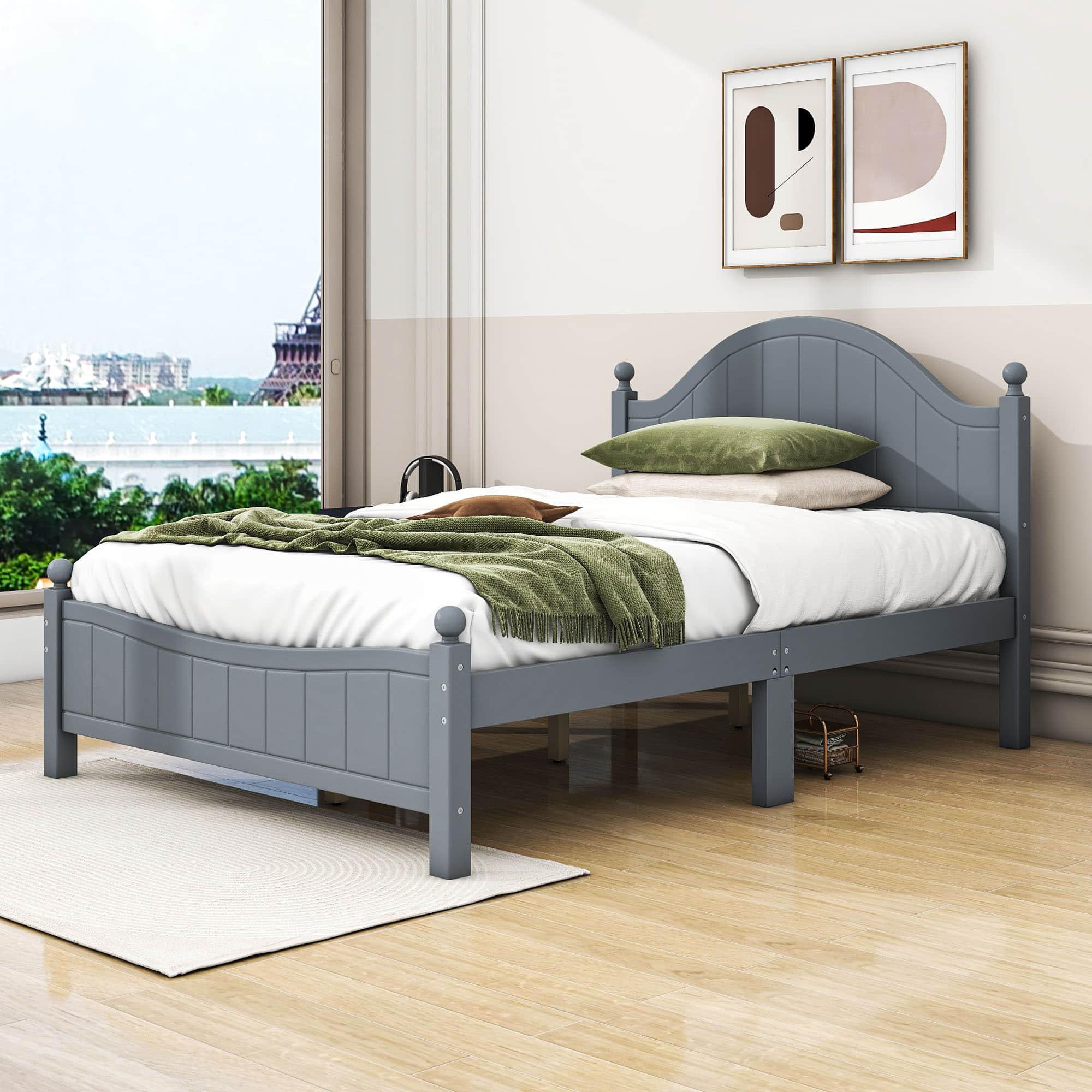 Full Size Solid Wood Traditional Platform Bed Frame with Headboard