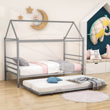 Metal Twin House Bed Frame with Twin Trundle Bed and Headboard