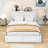 Queen Platform Bed Frame with Pull Out Shelves and Twin XL Trundle