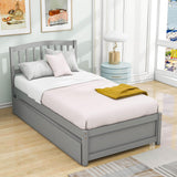 Wooden Twin Platform Bed with Trundle and Headboard