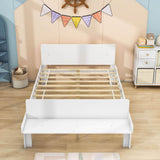 Full Size Kids Bed Frame with Headboard and Footboard Bench, Storage