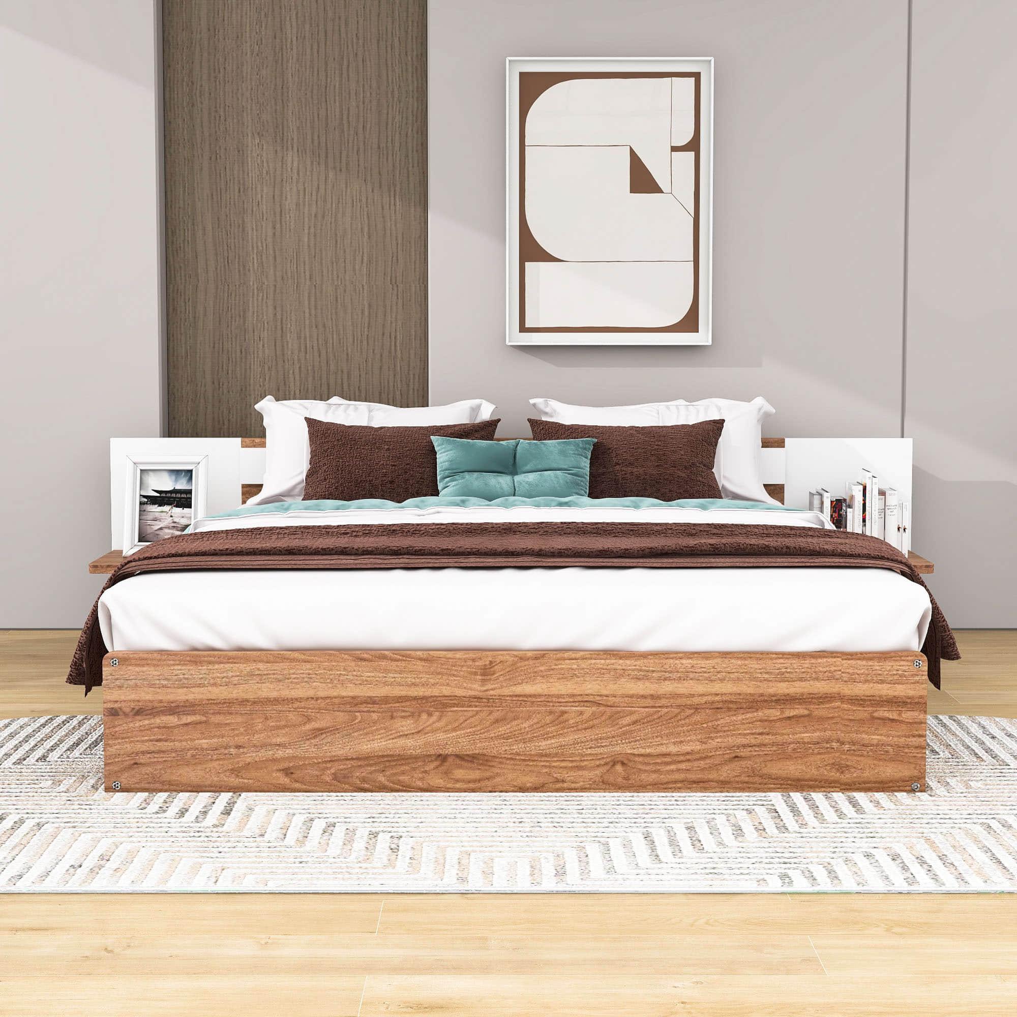 Wooden Smart Queen Size Platform Bed with Headboard and Storage - [USB Ports, Sockets]