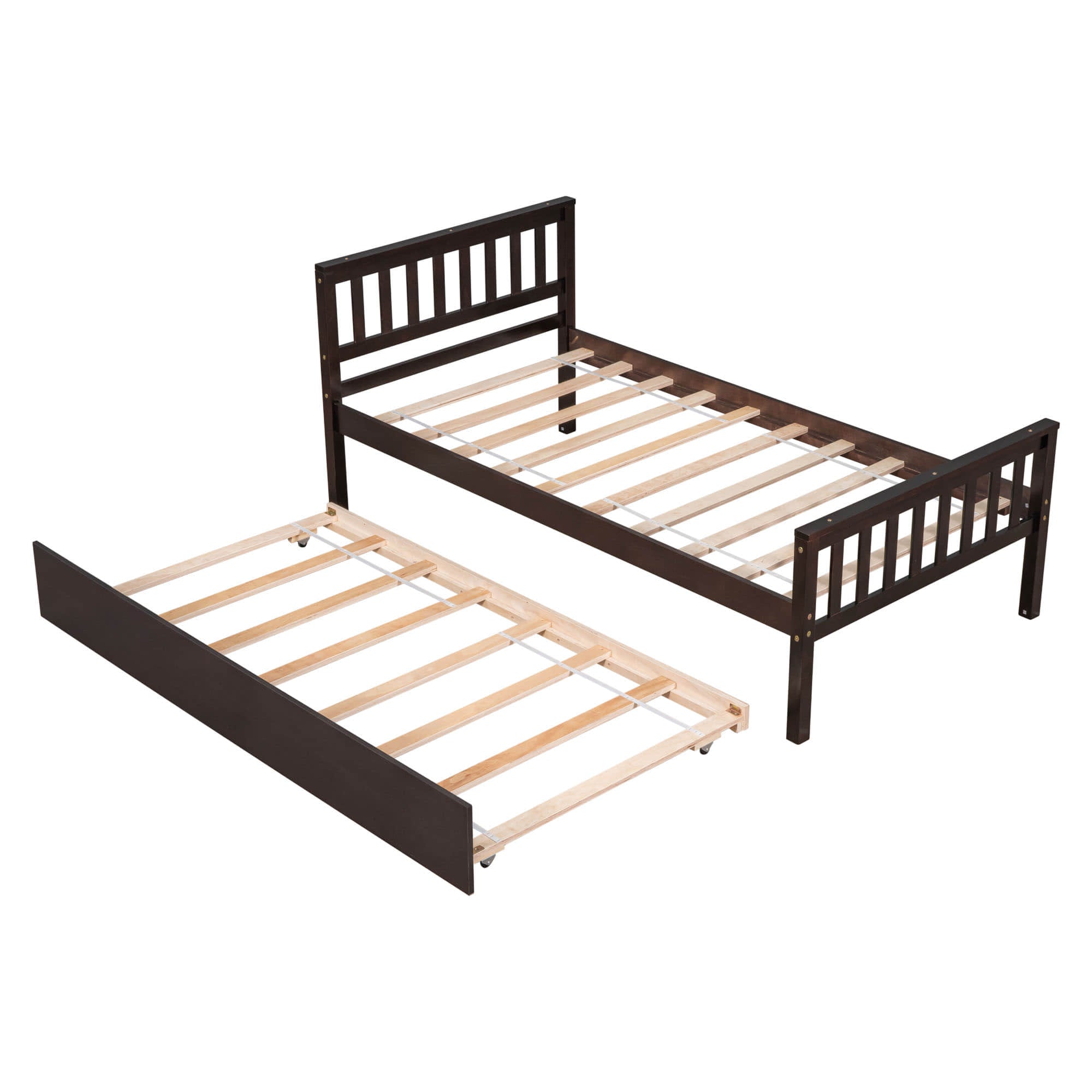 Twin Platform Bed Frame with Twin Trundle and Headboard - [Wooden, Footboard]