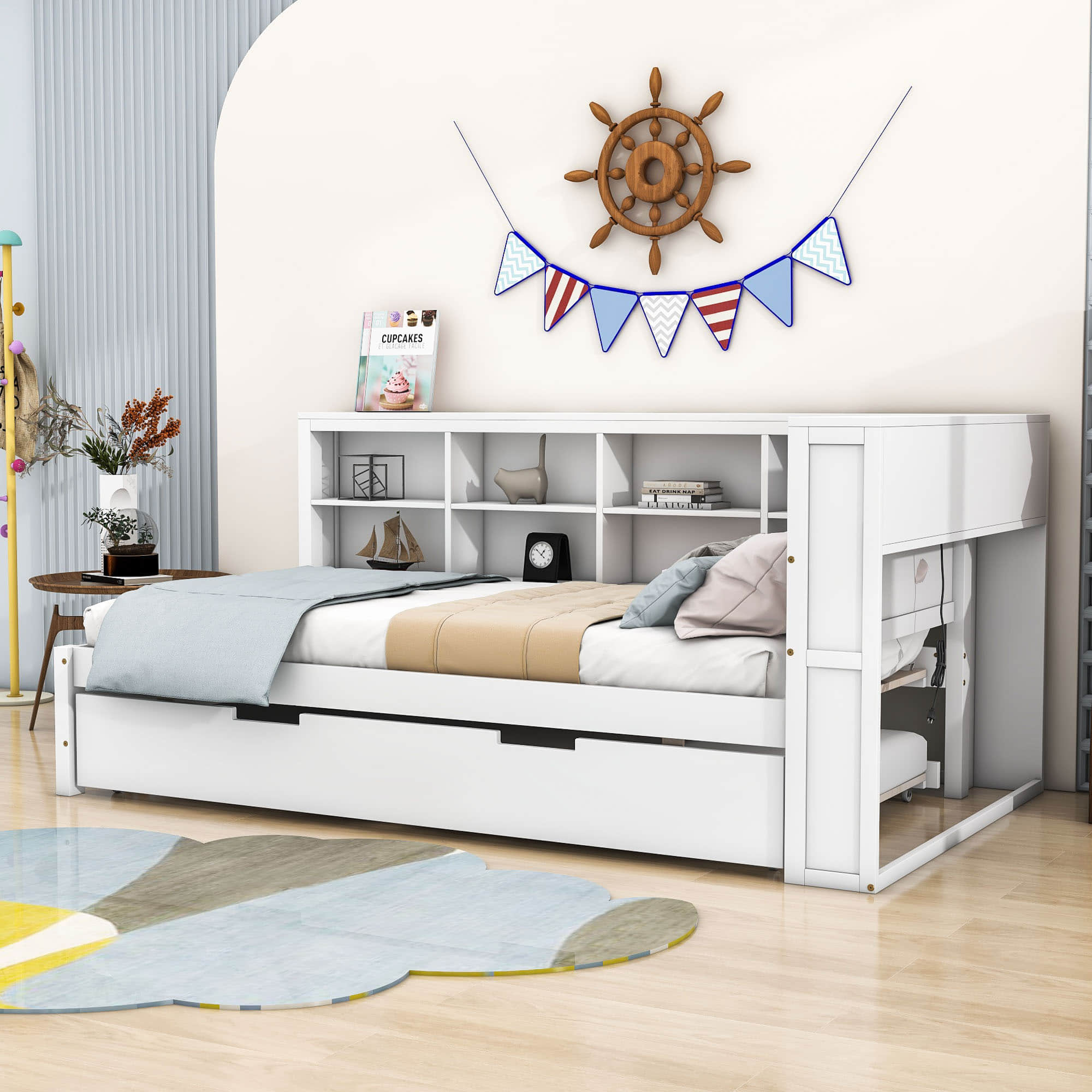 Modern Smart Wood Twin Daybed with Twin Trundle and Storage