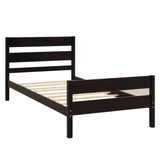 Wooden Twin Bed Frame with Slat Headboard and Footboard