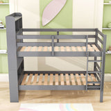 Solid Wood Convertible Twin Over Twin Bunk Beds with Bookcase Headboard