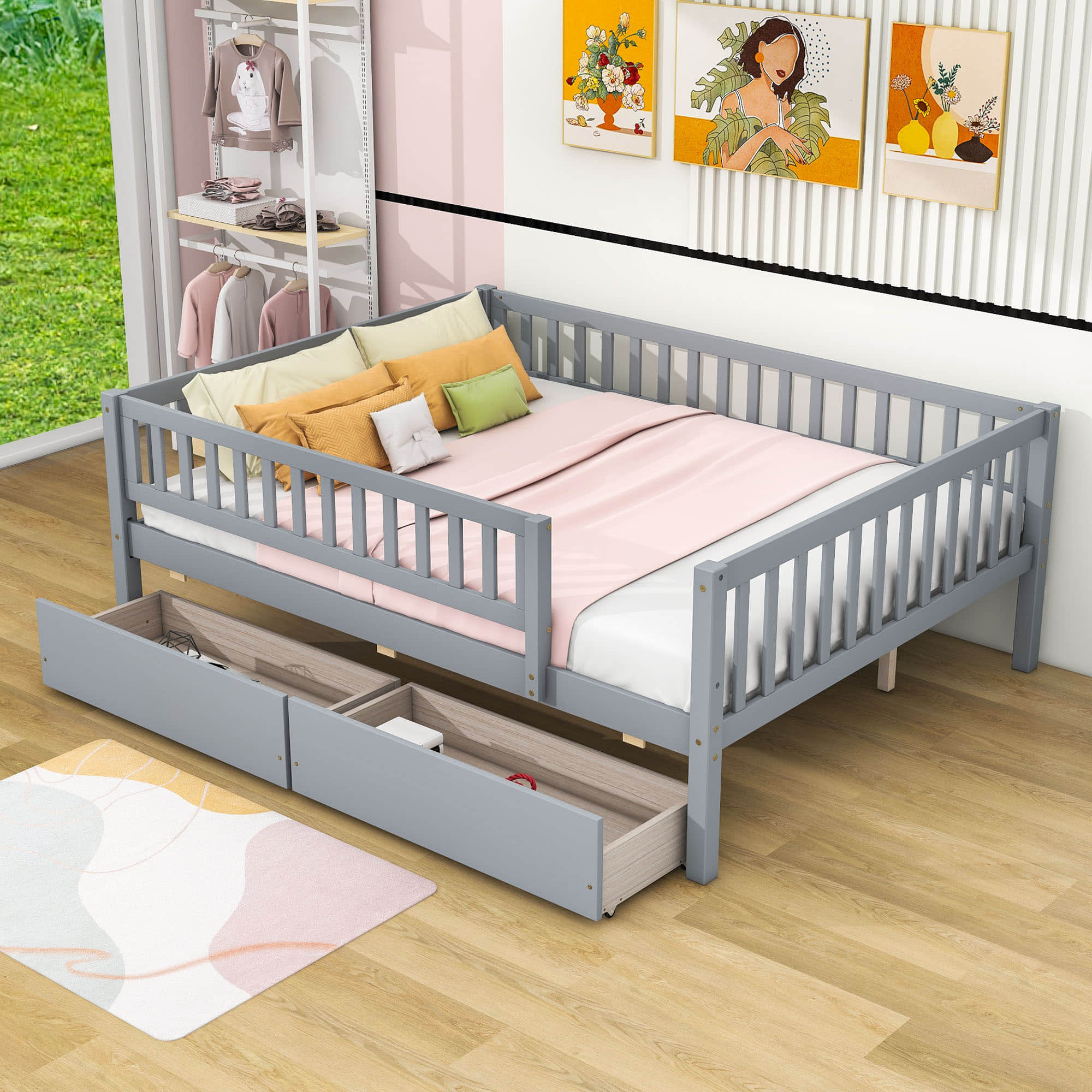 Full Size Toddler Nursery Daybed with Storage Drawers