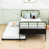 Twin Size Metal Day Bed Frame with Twin Trundle - [Backless]