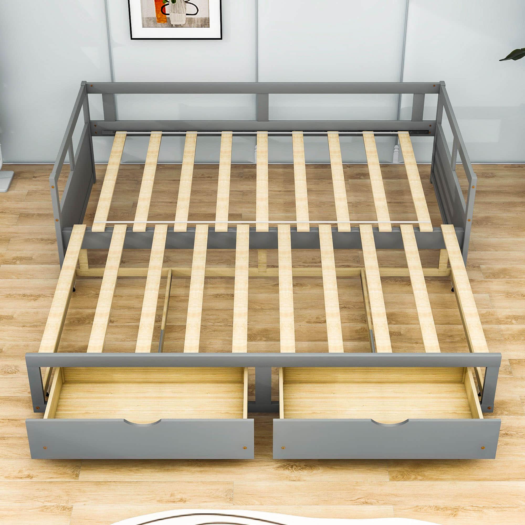 Wood Twin to King Daybed with Extendable Trundle and Storage Drawers