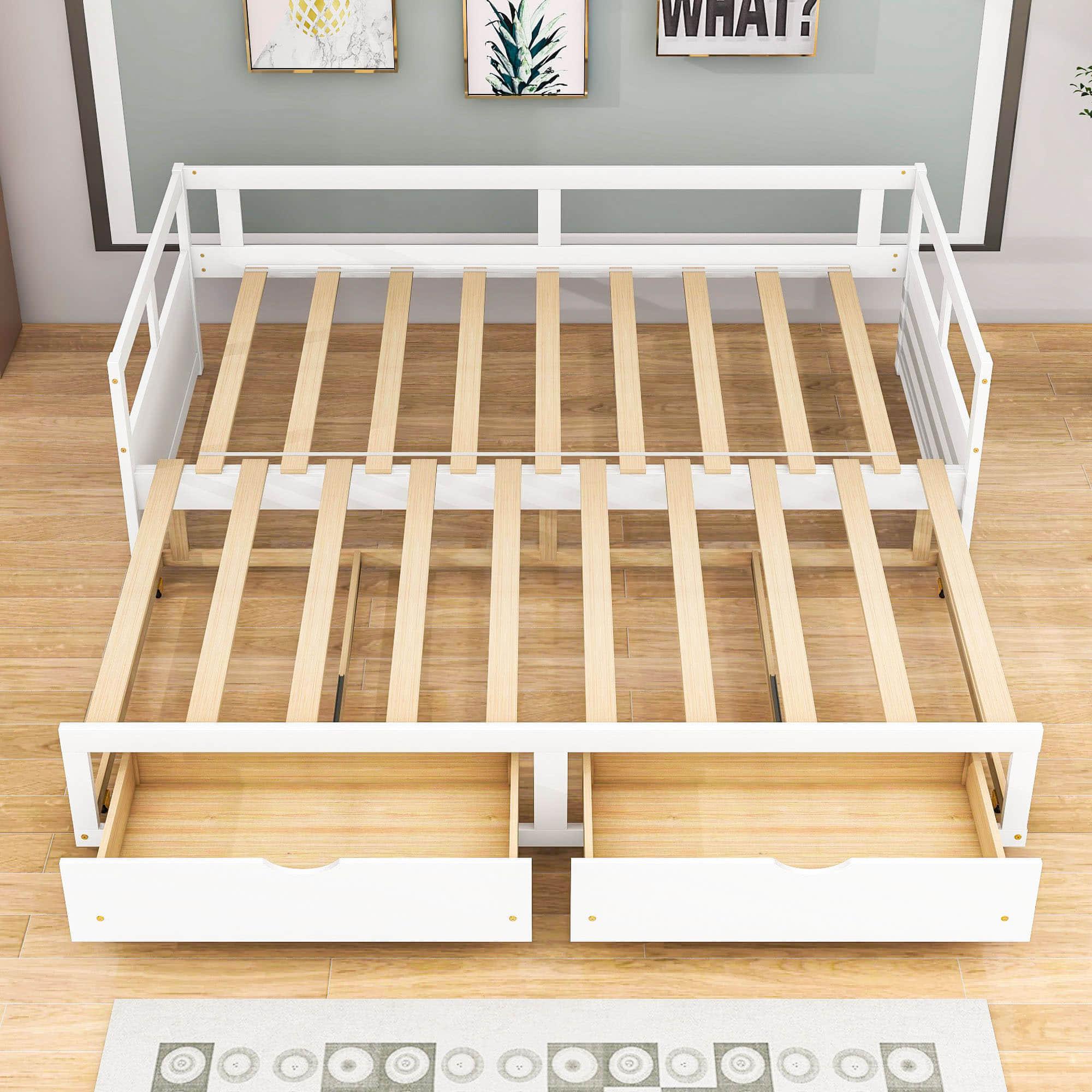 Wood Twin to King Daybed with Extendable Trundle and Storage Drawers