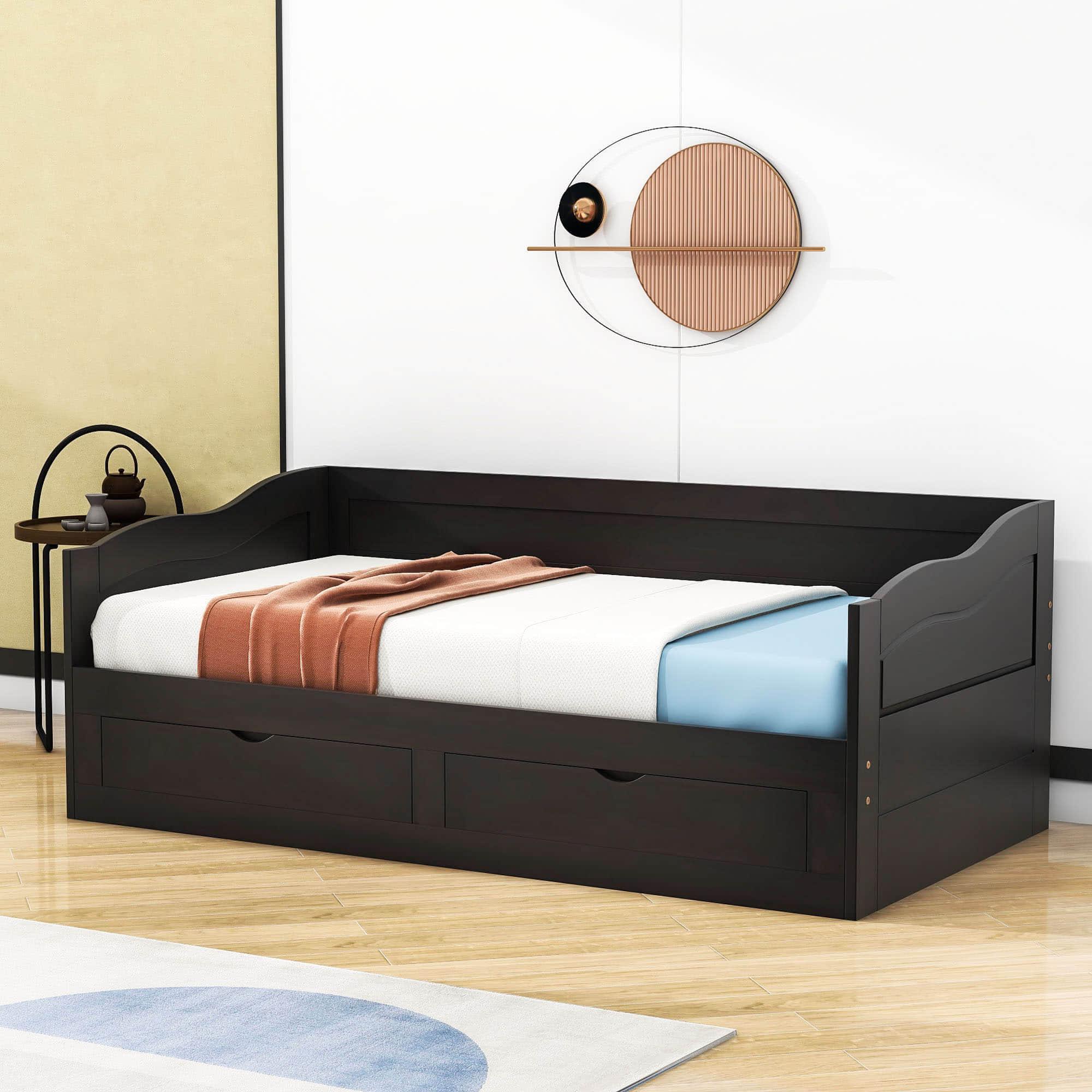 Wood Twin to King Extendable Daybed with Trundle and Storage Drawers