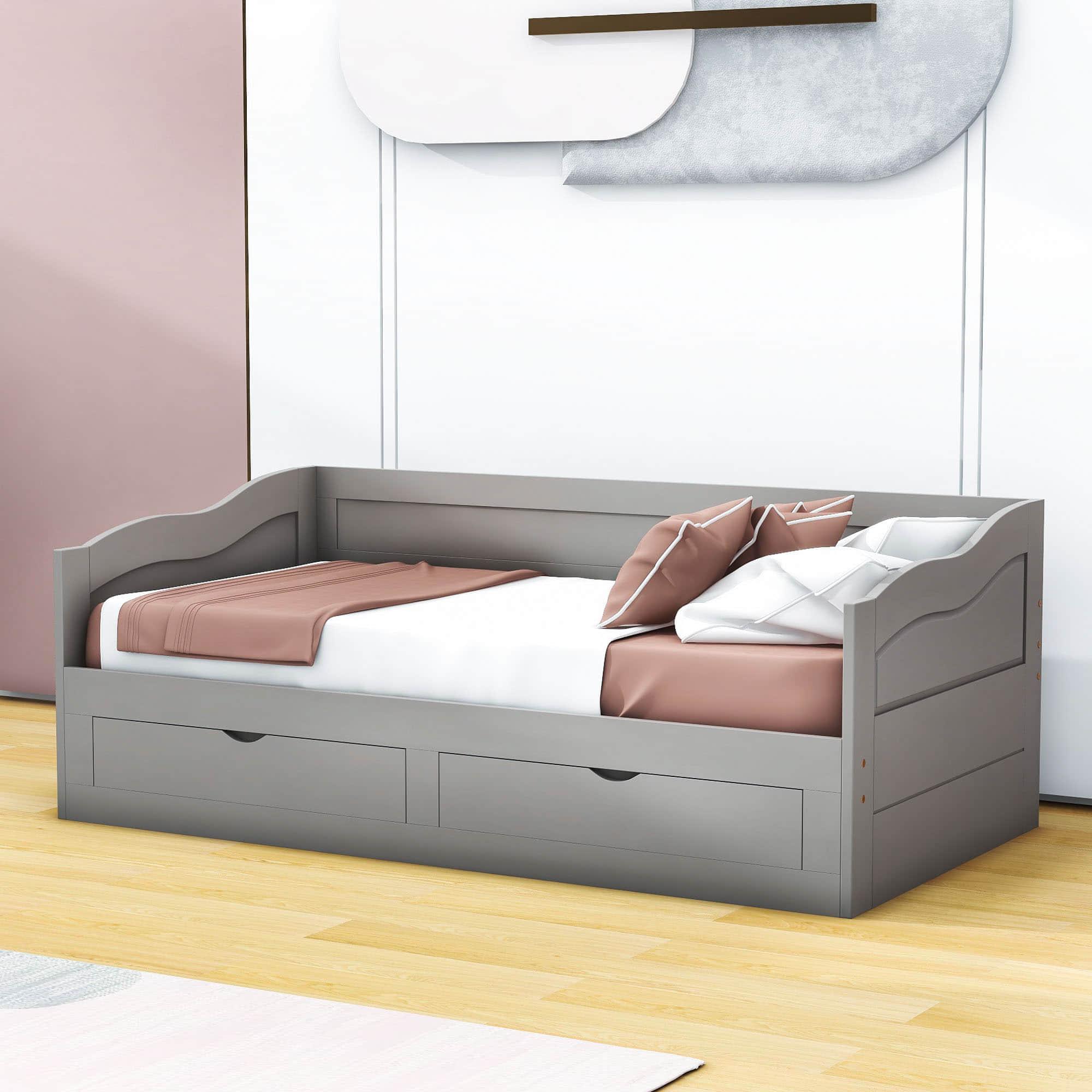 Wood Twin to King Extendable Daybed with Trundle and Storage Drawers