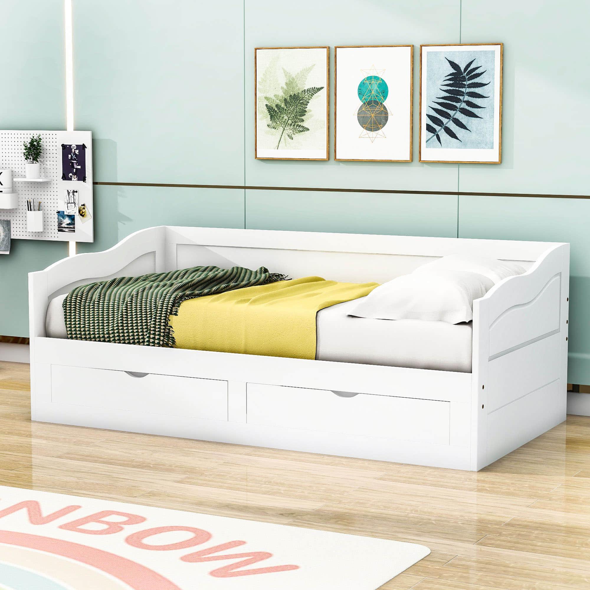 Wood Twin to King Extendable Daybed with Trundle and Storage Drawers