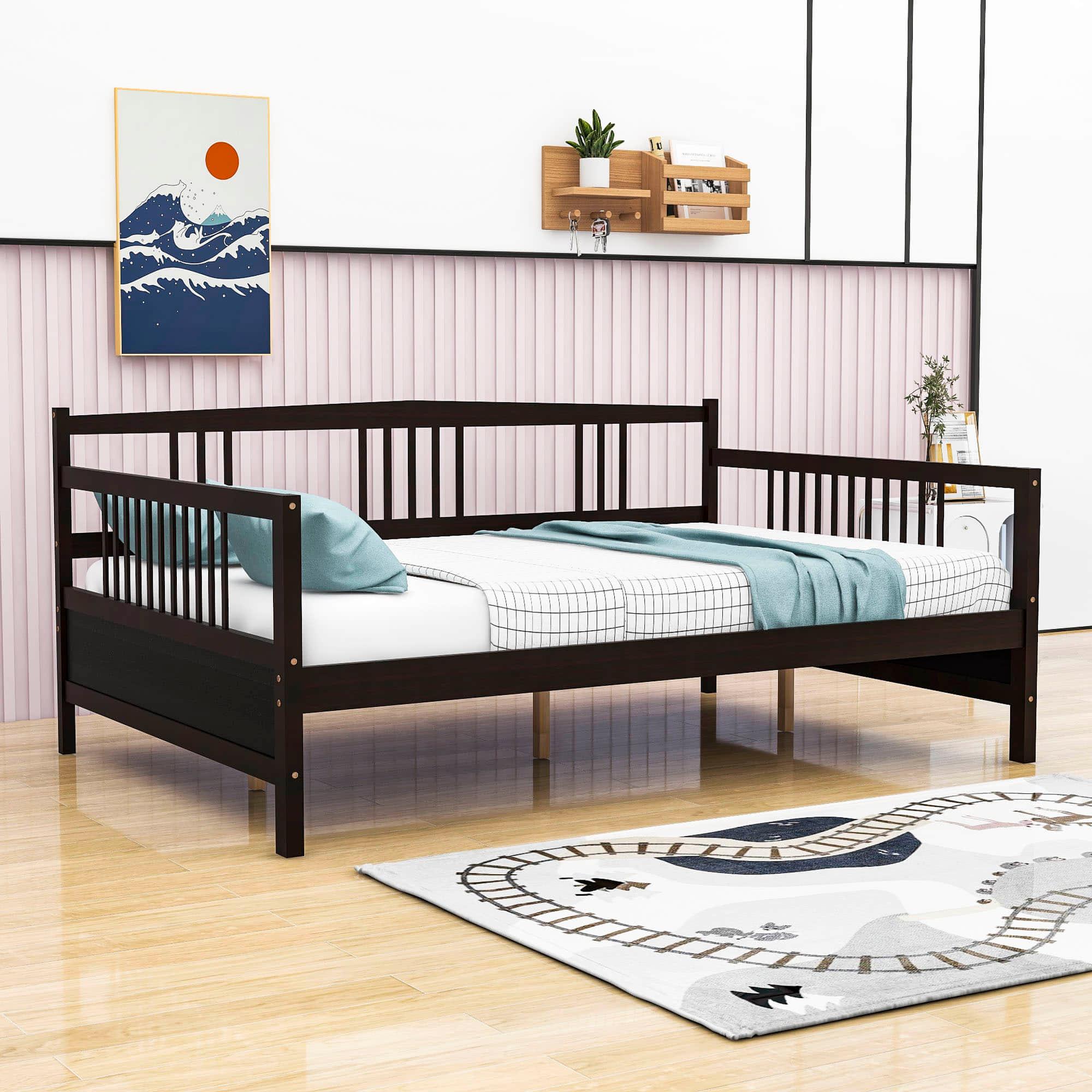 Wood Full / Double Size Daybed with Slat Back and Support Legs