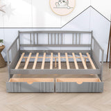 Wood Full Size Daybed with Storage Drawers and Slat Back