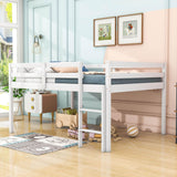 Kids Wooden Full Size Low Loft Bed - [Toddler, Boys, Girls]