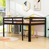 Kids Wooden Full Size Low Loft Bed - [Toddler, Boys, Girls]