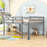 Kids Wooden Full Size Low Loft Bed - [Toddler, Boys, Girls]