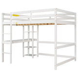 Wood Full Size Loft Bed with Desk and Storage Shelves for Kids, Teens