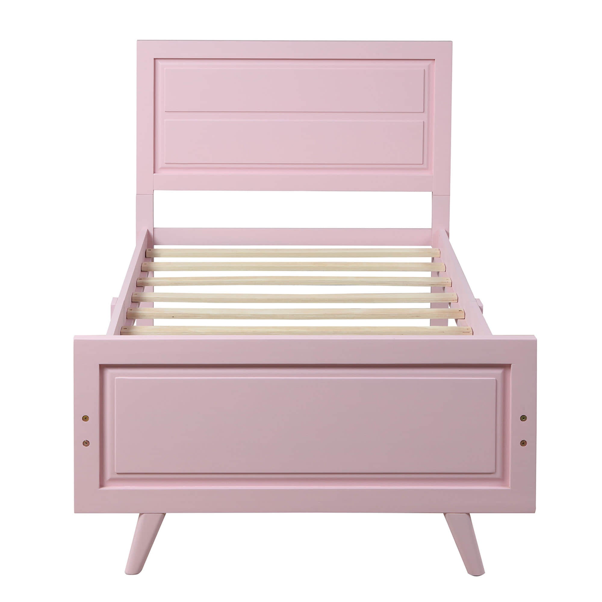 Wood Twin Platform Girls Bed Frame with Headboard and Footboard