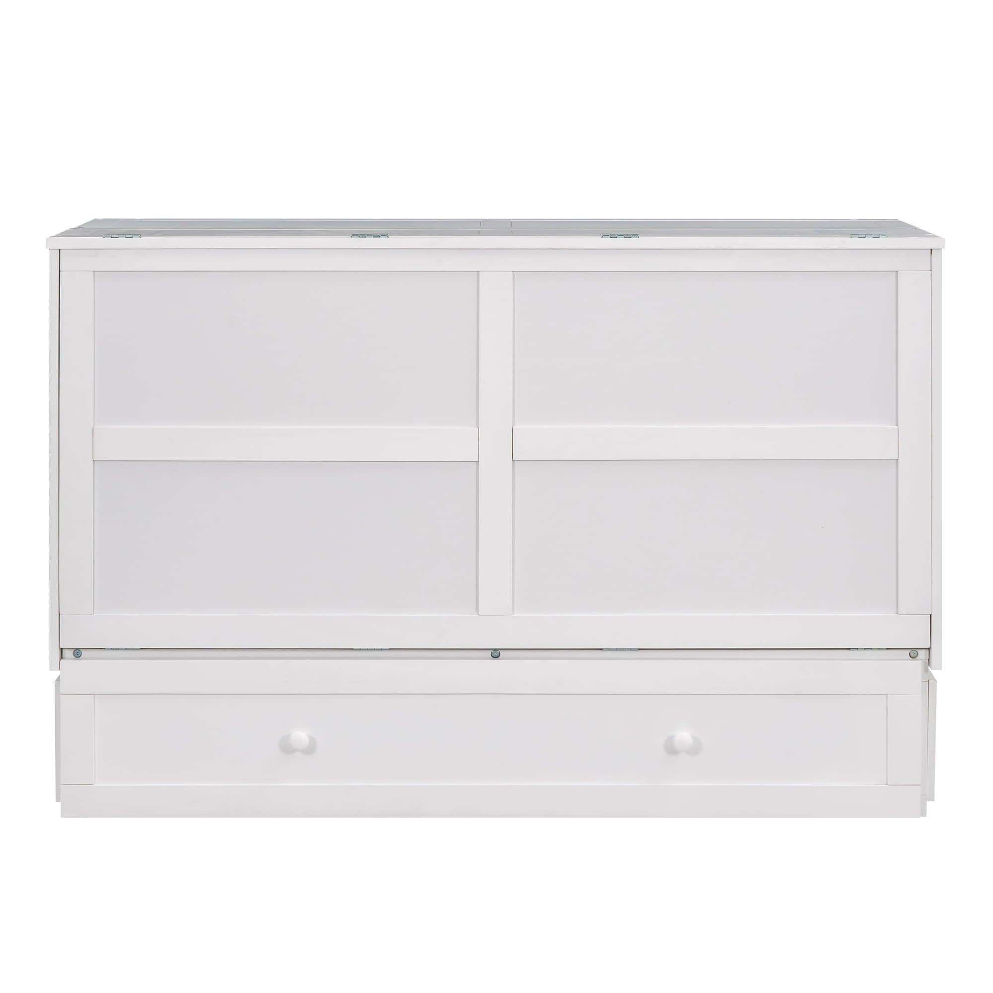 Queen Mobile Murphy Bed with Storage Drawer - [Horizontal, Shelves]