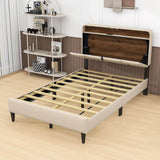 Smart Full Size Platform Upholstered Bed Frame with Storage Headboard