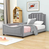 Cute Twin Low Profile Upholstered Toddler Nursery Bed with Rails