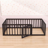 Wood Twin Size Montessori Toddler Floor Bed Frame with Rails and Door