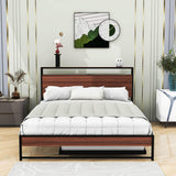 Metal Queen Size Smart Platform Bed with Twin Trundle Bed and Shelf Headboard