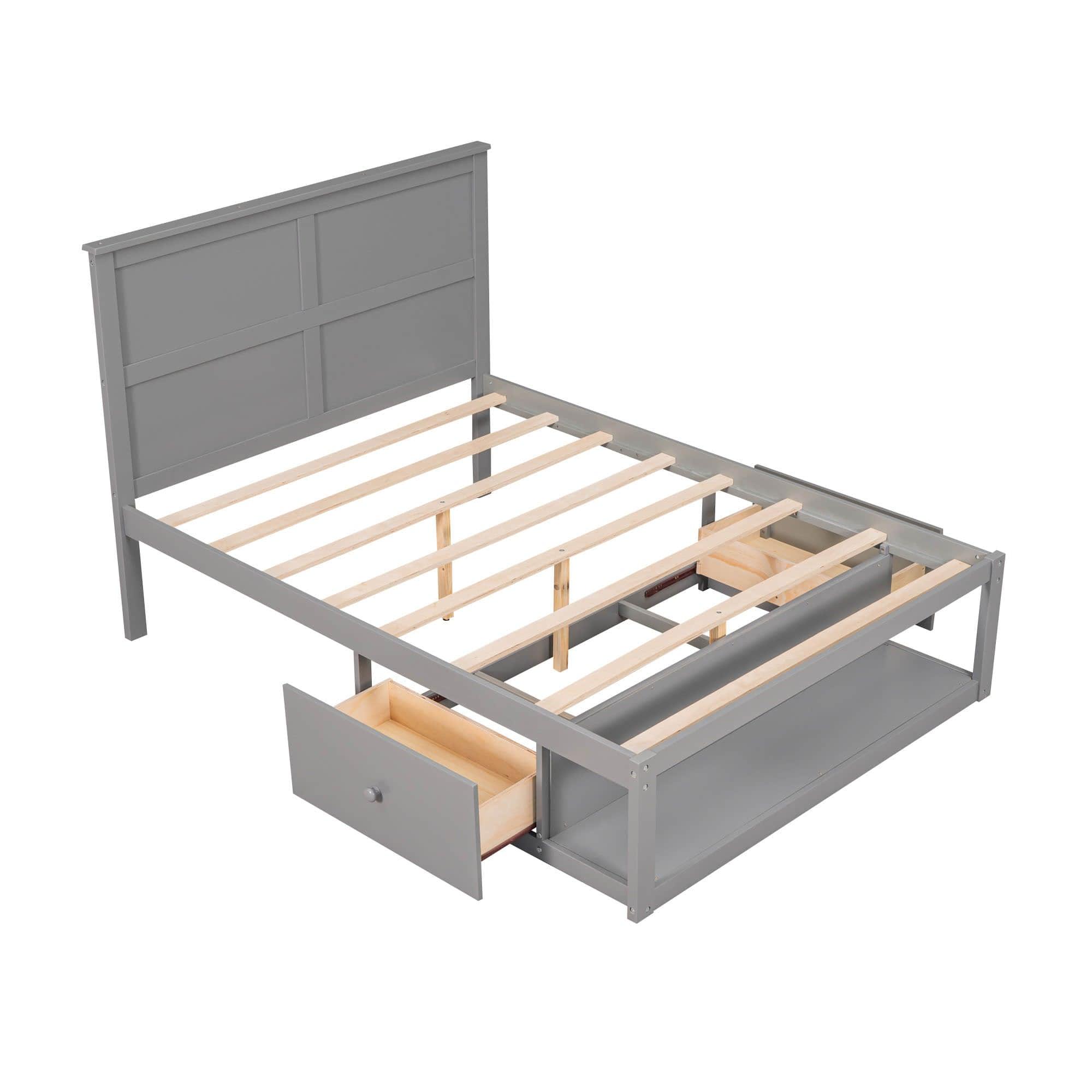 Wooden Full Size Platform Bed with Storage - [Drawers, Shelf]