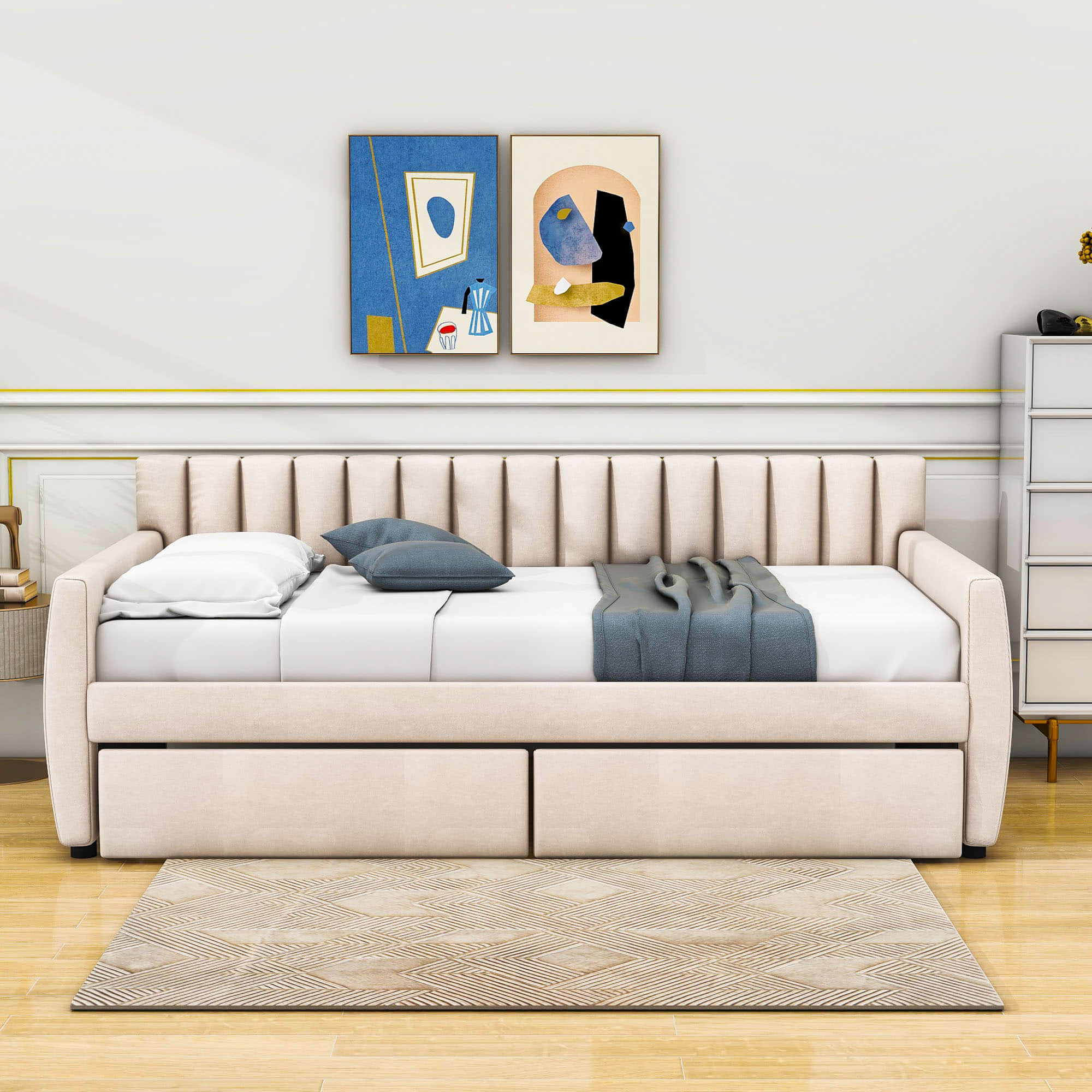 Modern Upholstered Twin Daybed with Storage - [Sofa Bed in Living Room]