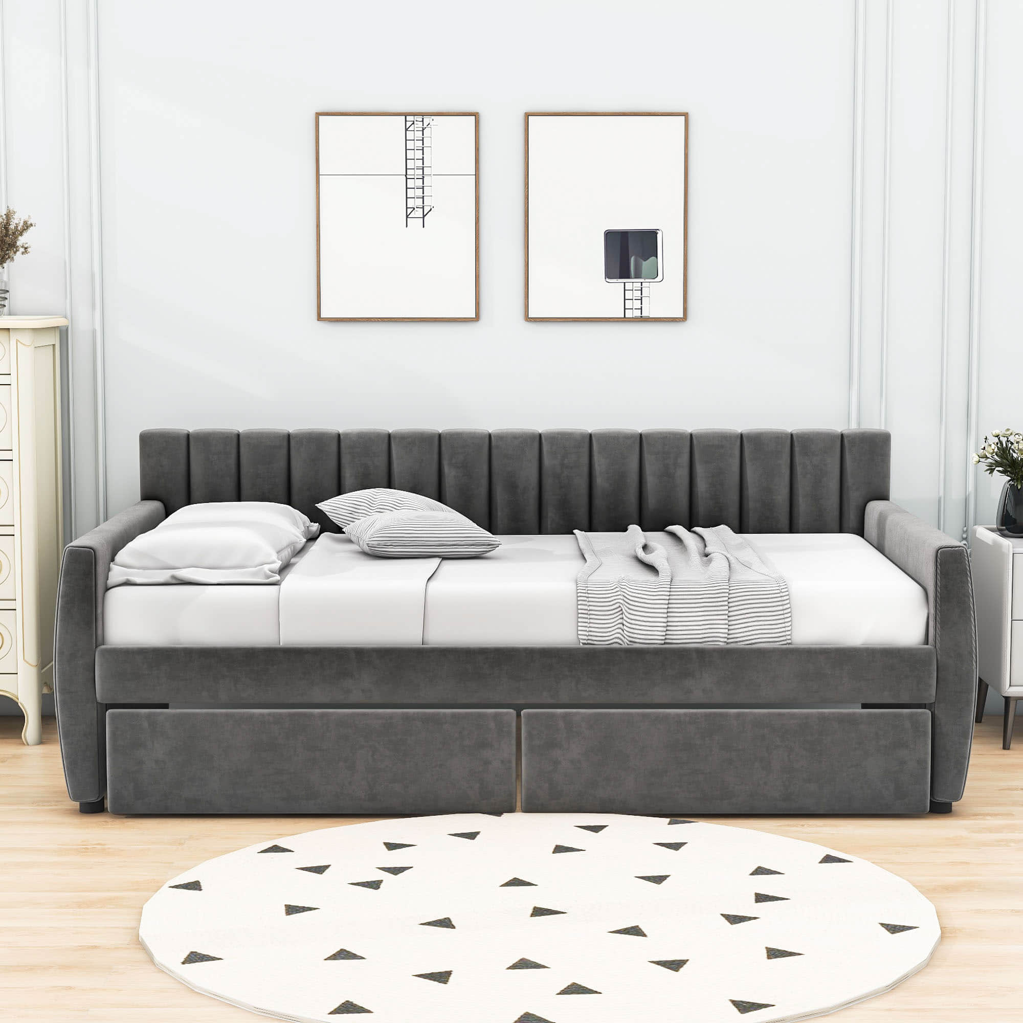 Modern Upholstered Twin Daybed with Storage - [Sofa Bed in Living Room]