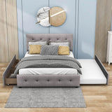 Upholstered Queen Size Platform Bed with Storage and Twin XL Trundle - [Headboard]