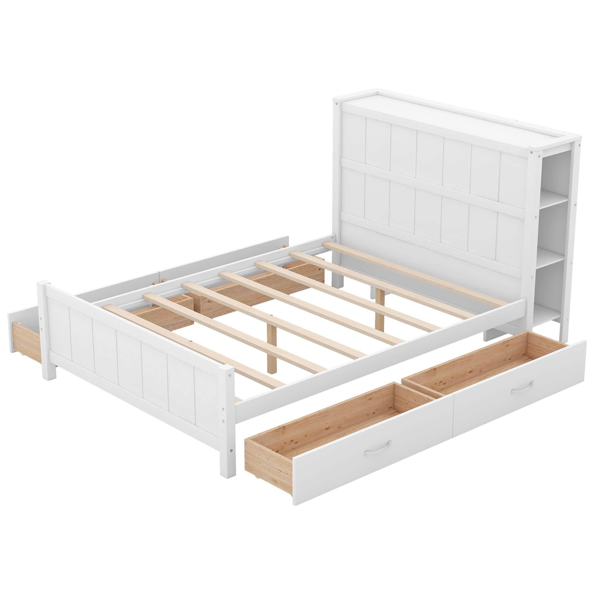 Wooden Full Size Platform Bed with Headboard and Storage - [Drawers, Shelves]