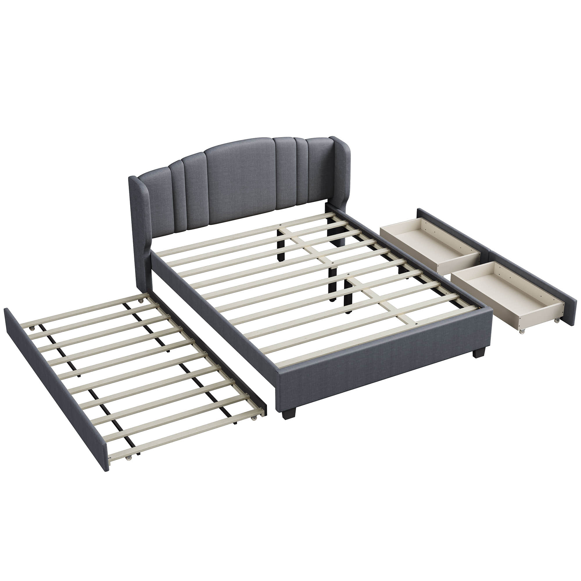 Modern Upholstered Queen Platform Bed Frame with Headboard and Storage