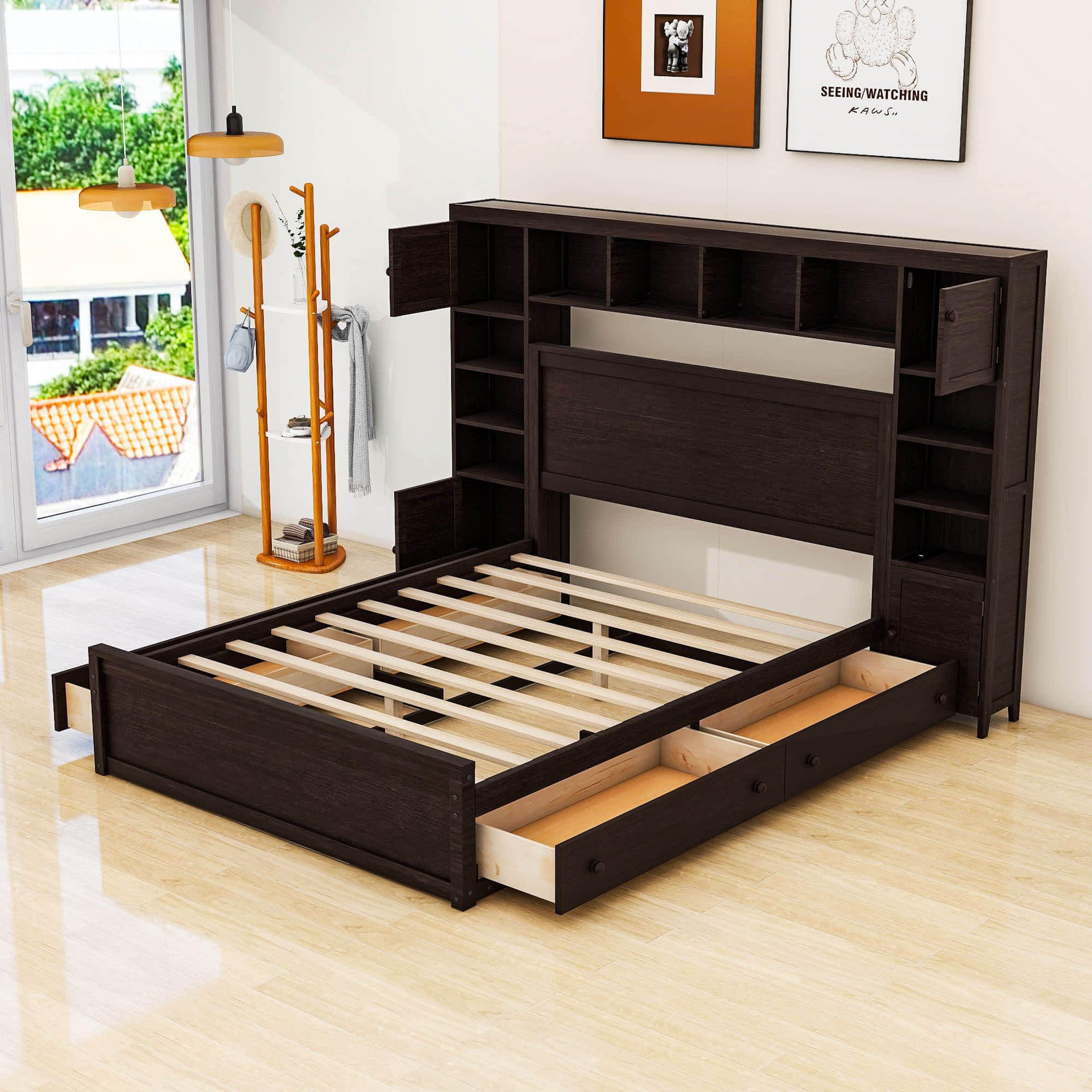 Smart Queen Storage Bed Frame with Headboard and Charging Station