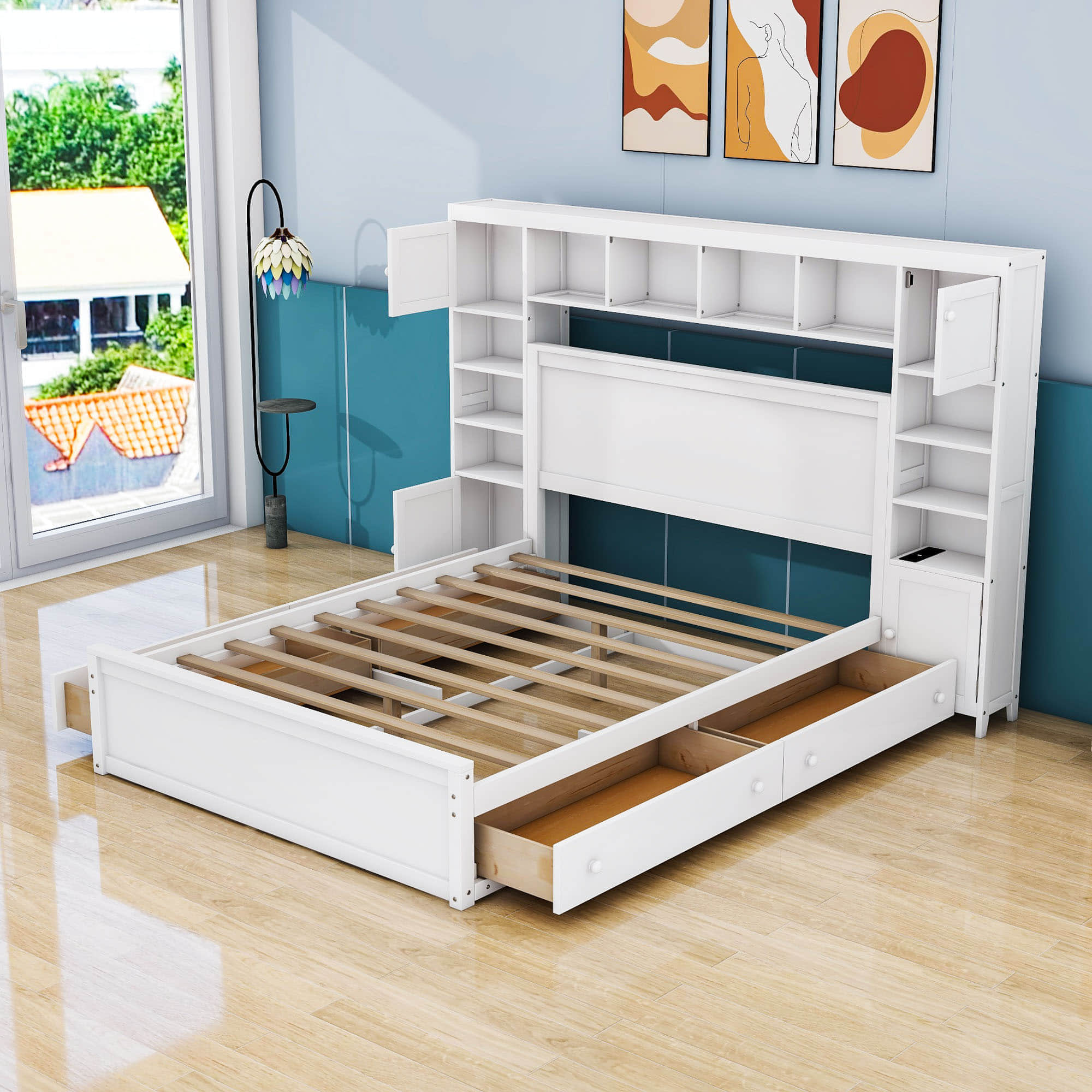 Smart Queen Storage Bed Frame with Headboard and Charging Station