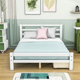 Full Size Wooden Platform Bed with Storage Drawers and Headboard