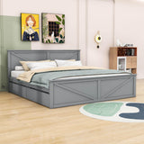 Wooden King Size Platform Bed with Storage and Headboard - [Drawers]