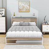 Full Size Smart Platform Bed with Twin Trundle Bed and Shelf Headboard